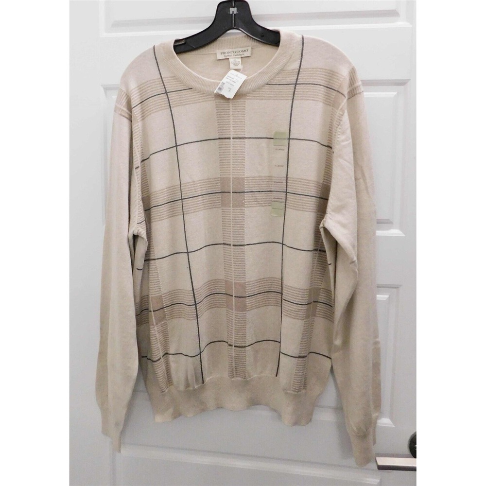 New Pronto-Uomo Men's Beige Cotton‎ Cashmere Long Sleeve Sweater XL